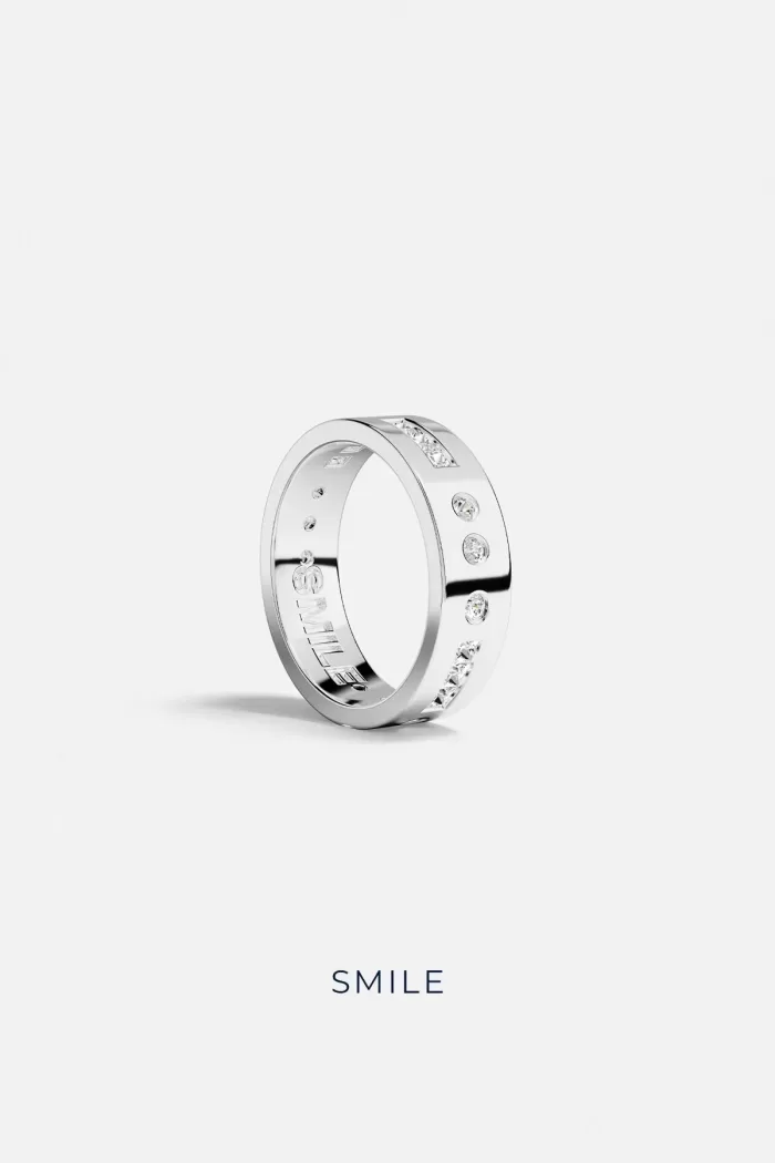 APM Monaco Anneau de code Morse SMILE Argent Sterling