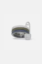 APM Monaco Anneau d’épingle de sécurité triple cerceau en kaki et bleu Argent Sterling