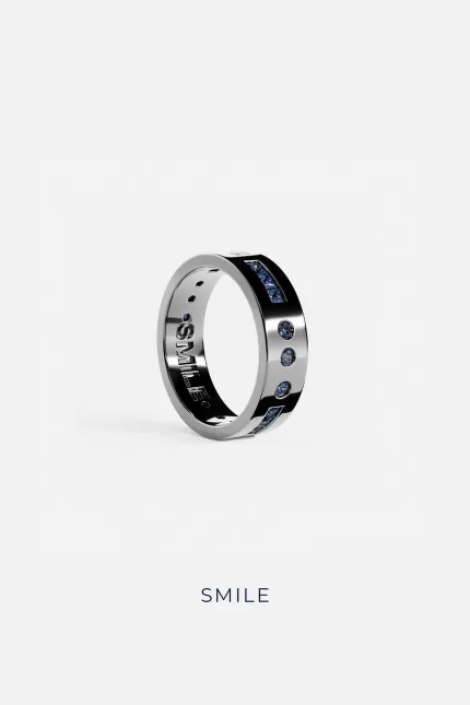 APM Monaco Bague Code Morse Sourire Bleu Argent Sterling