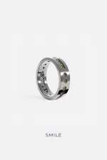 APM Monaco Bague Code Morse Sourire Kaki Argent Sterling