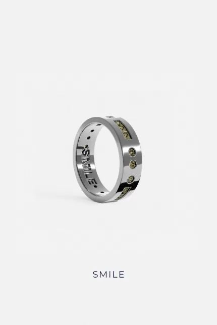 APM Monaco Bague Code Morse Sourire Kaki Argent Sterling