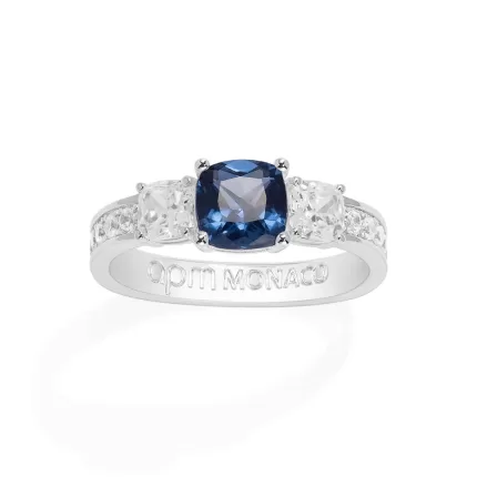 APM Monaco Bague Pavée Carrée Bleue Argent Sterling