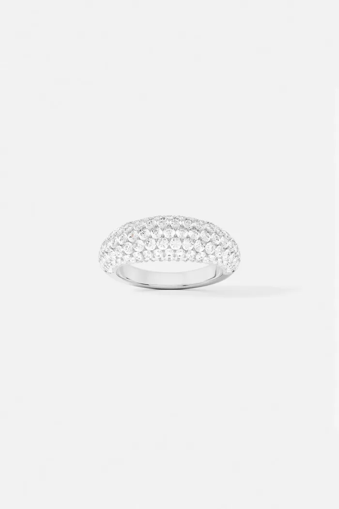 APM Monaco Bague Pavée Dôme Argent Sterling