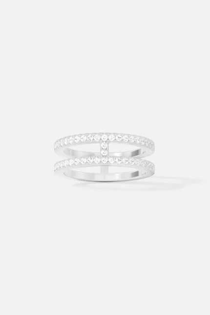 APM Monaco Bague Pavée Double Ligne Argent Sterling