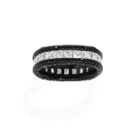 APM Monaco Bague Pavée Noire Argent Sterling