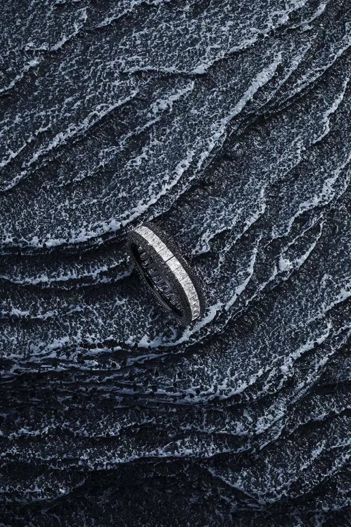 APM Monaco Bague Pavée Noire Argent Sterling