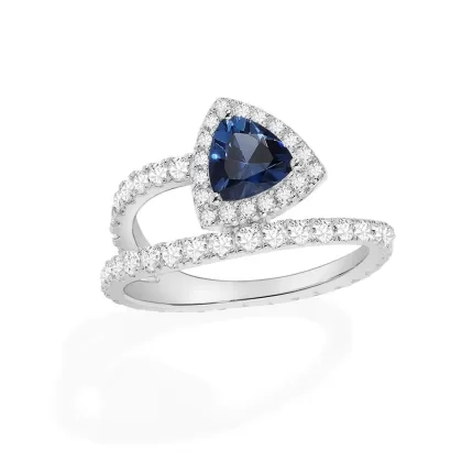 APM Monaco Bague Pavée Triangle Bleu Argent Sterling