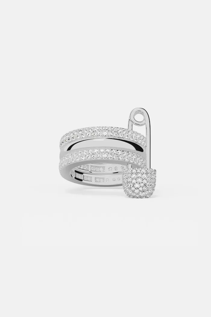 APM Monaco Bague à épingle à nourrice triple créole Love, Smile, Bonheur Argent Sterling