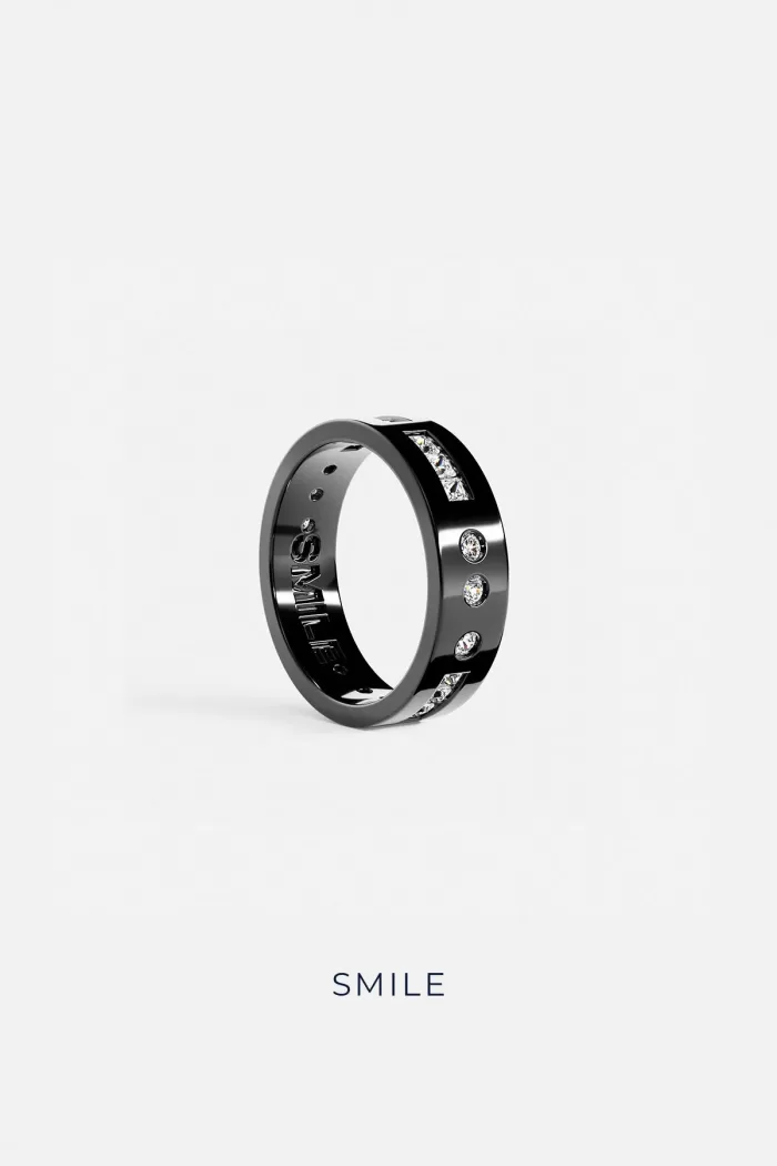 APM Monaco Bague code Morse sourire noir Argent Sterling