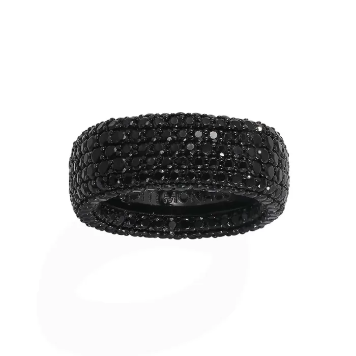 APM Monaco Bague pavée épaisse noire Argent Sterling