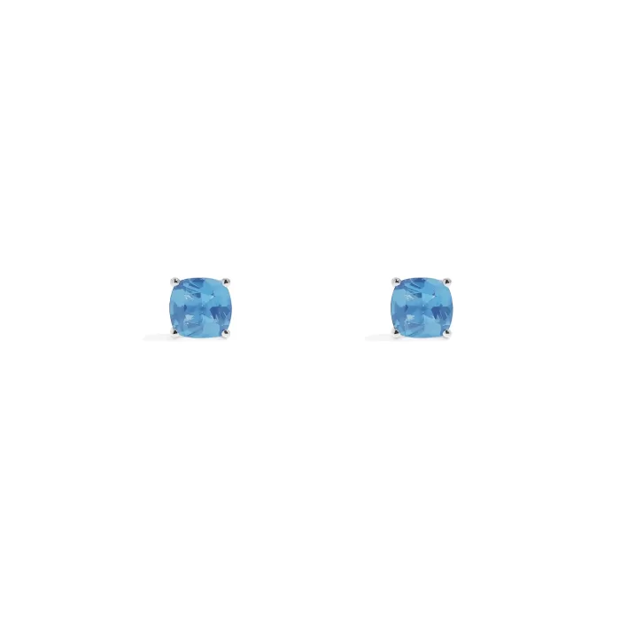 APM Monaco Boucles D’oreilles Puces Carrées Bleu Lagon Argent Sterling