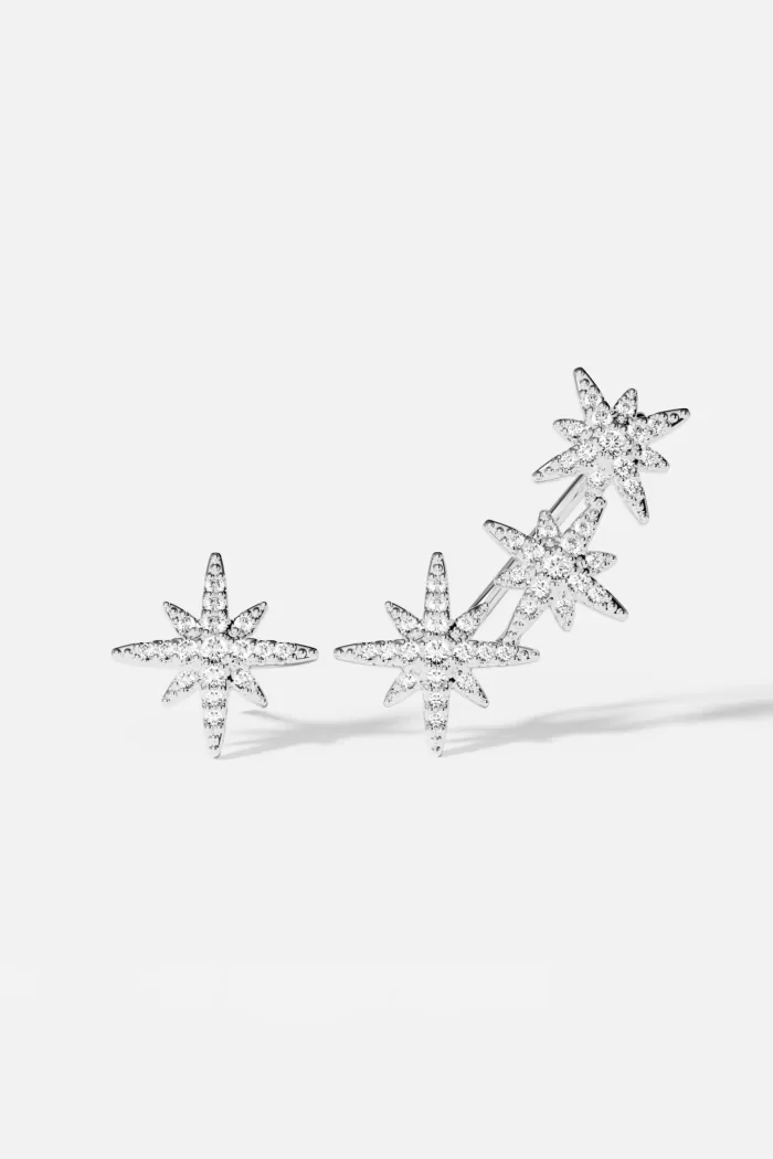 APM Monaco Boucles d’Oreilles Asymétriques Triple Météorites Argent Sterling