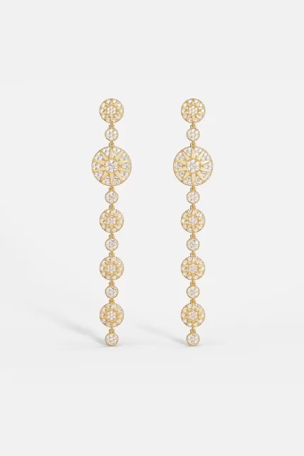 APM Monaco Boucles d’Oreilles Longues Soleil Plaqué Or Jaune 18 Carats