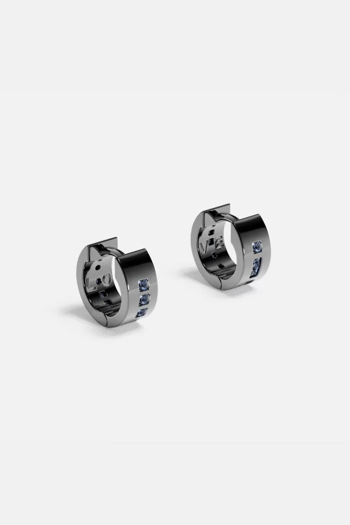 APM Monaco Boucles d’oreilles Huggie bleues LOVE Morse Code Argent Sterling