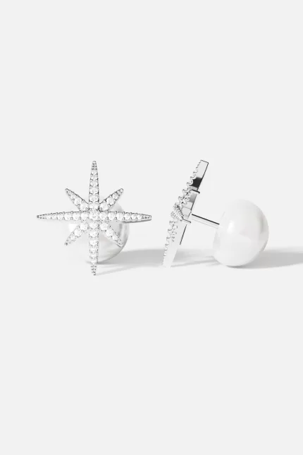 APM Monaco Boucles d’oreilles Puces Météorites Argent avec Perle Argent Sterling