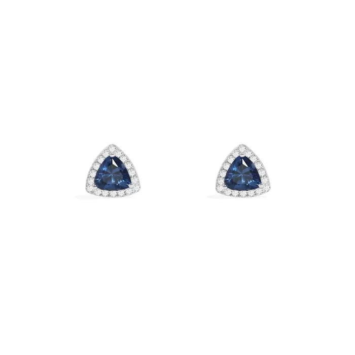 APM Monaco Boucles d’oreilles à tige pavées triangle bleu Argent Sterling