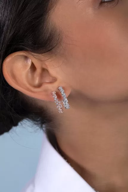 APM Monaco Boucles d’oreilles créoles pavées Argent Sterling