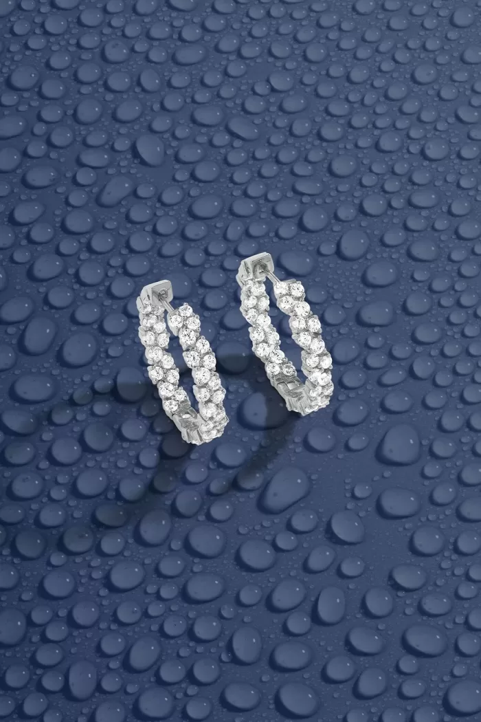 APM Monaco Boucles d’oreilles créoles pavées Argent Sterling