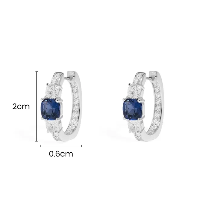 APM Monaco Boucles d’oreilles créoles pavées carrées bleues Argent Sterling