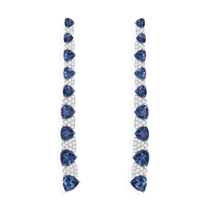 APM Monaco Boucles d’oreilles pendantes triangle blanc et bleu Argent Sterling