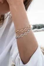 APM Monaco Bracelet Chaîne Maille Marine Plaqué Or Jaune 18 Carats