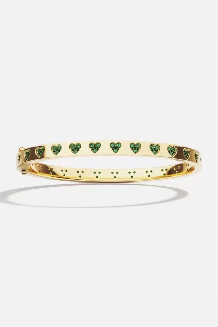 APM Monaco Bracelet Cœur Vert et Blanc Plaqué Or Jaune 18 Carats