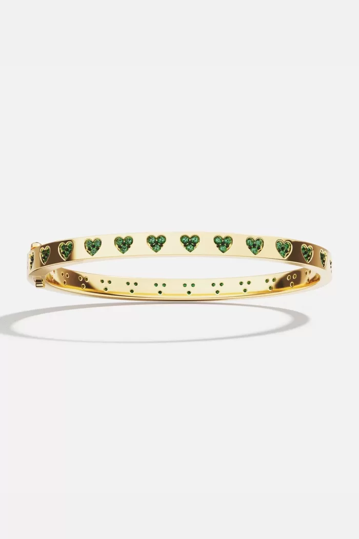 APM Monaco Bracelet Cœur Vert et Blanc Plaqué Or Jaune 18 Carats