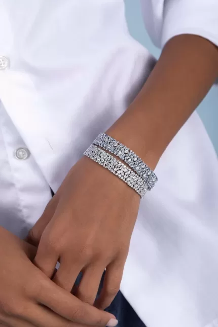 APM Monaco Bracelet Pavé Blanc & Bleu Lagon Argent Sterling