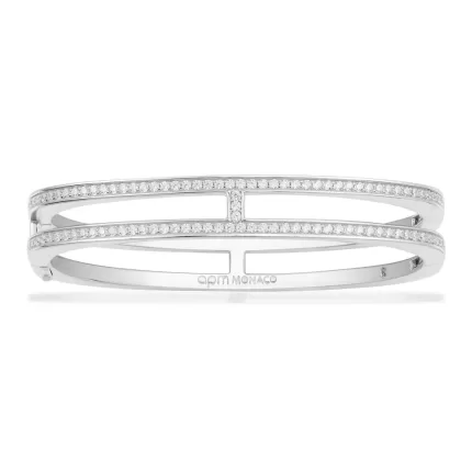 APM Monaco Bracelet délicat à double ligne pavé Argent Sterling