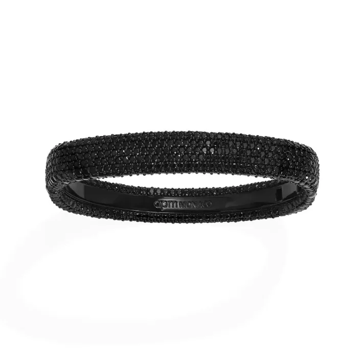 APM Monaco Bracelet jonc épais noir à pavé Argent Sterling