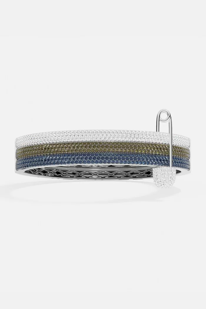 APM Monaco Bracelet triple épingle de sécurité en kaki et bleu Argent Sterling