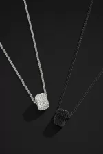 APM Monaco Collier Ajustable avec Bague Pavée Argent Sterling