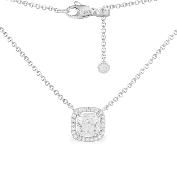 APM Monaco Collier Ajustable avec Petite Pierre Carrée Argent Sterling