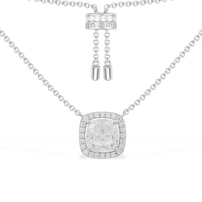 APM Monaco Collier Ajustable avec Pierre Carrée Argent Sterling