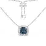 APM Monaco Collier Ajustable avec Pierre Carrée Bleue Argent Sterling