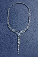 APM Monaco Collier Pavé Y-Drop Bleu Lagon Argent Sterling