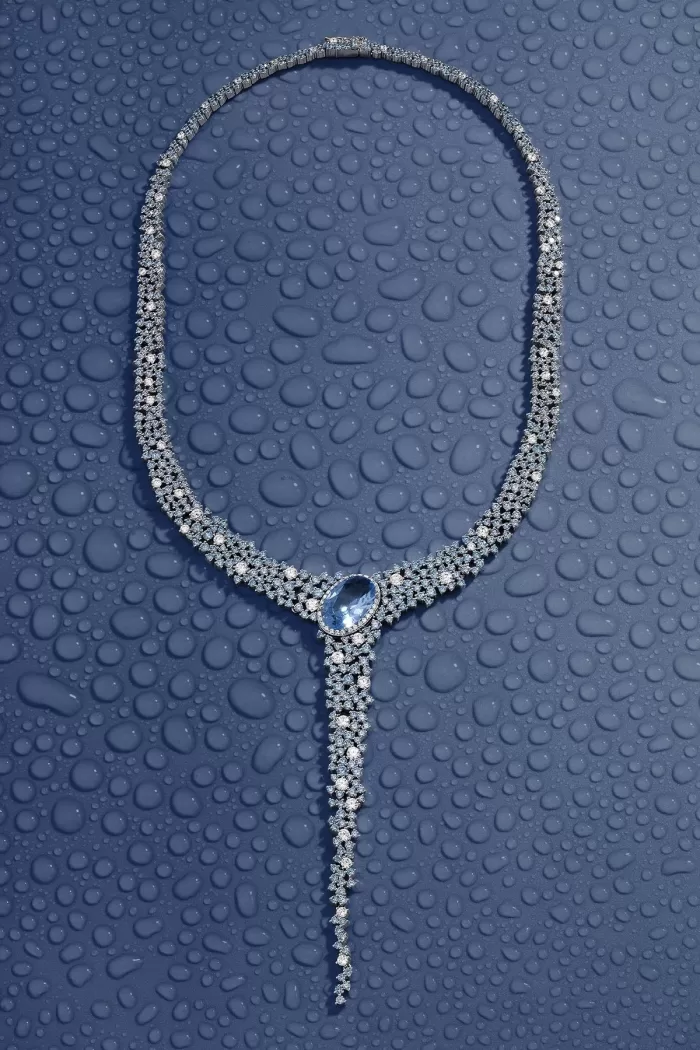 APM Monaco Collier Pavé Y-Drop Bleu Lagon Argent Sterling