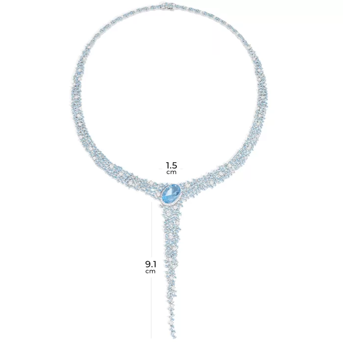 APM Monaco Collier Pavé Y-Drop Bleu Lagon Argent Sterling