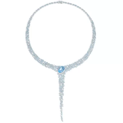 APM Monaco Collier Pavé Y-Drop Bleu Lagon Argent Sterling