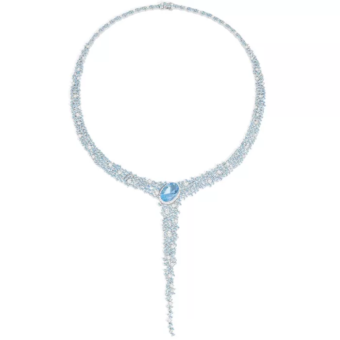 APM Monaco Collier Pavé Y-Drop Bleu Lagon Argent Sterling