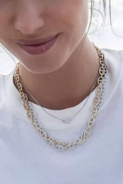 APM Monaco Collier chaîne Maille Marine Argent Sterling