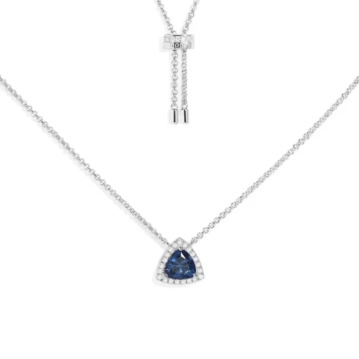 APM Monaco Collier réglable Triangle Pavé Bleu Argent Sterling