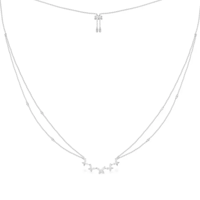 APM Monaco Collier réglable à double chaîne papillons Argent Sterling