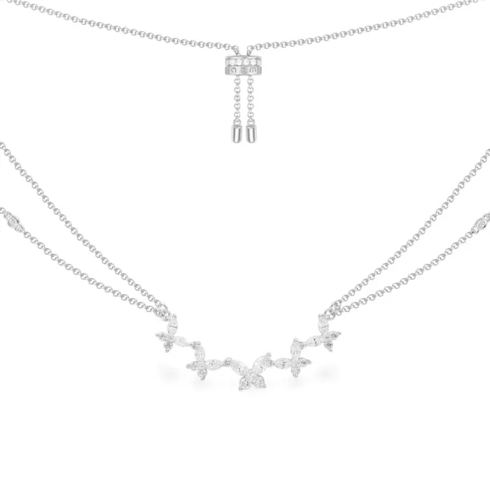 APM Monaco Collier réglable à double chaîne papillons Argent Sterling