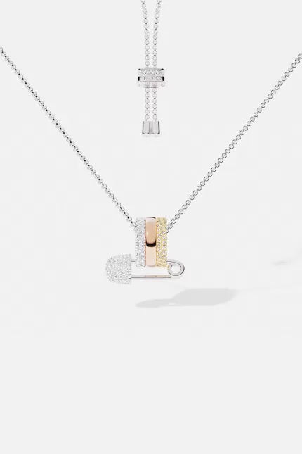 APM Monaco Collier réglable avec épingle à nourrice multicolore Plaqué Or Rose 18 Carats