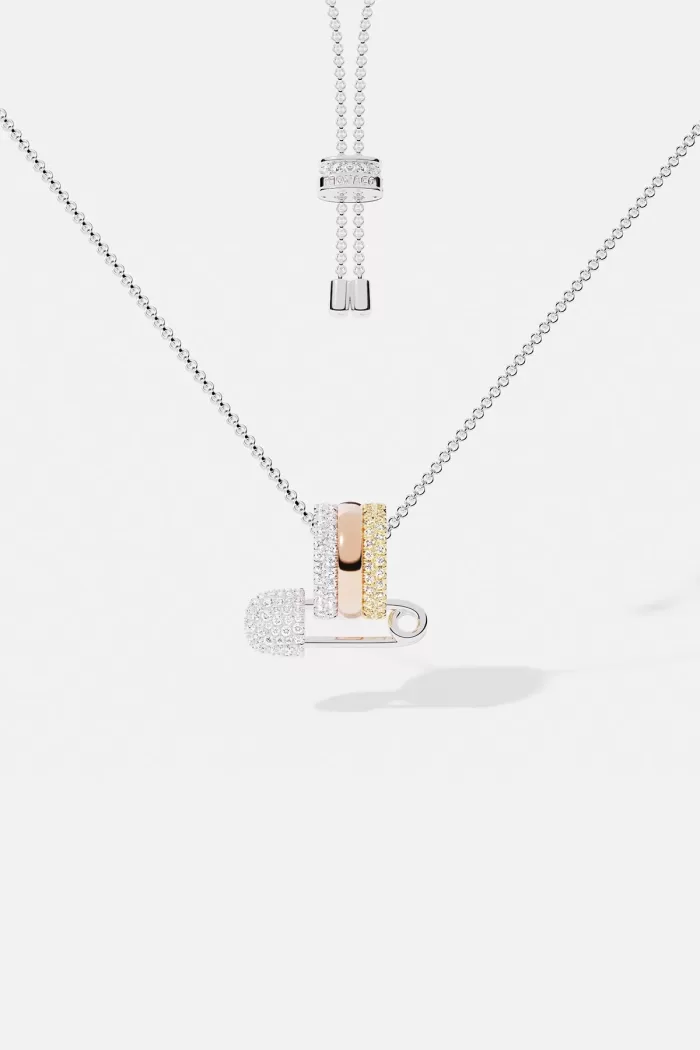 APM Monaco Collier réglable avec épingle à nourrice multicolore Plaqué Or Rose 18 Carats