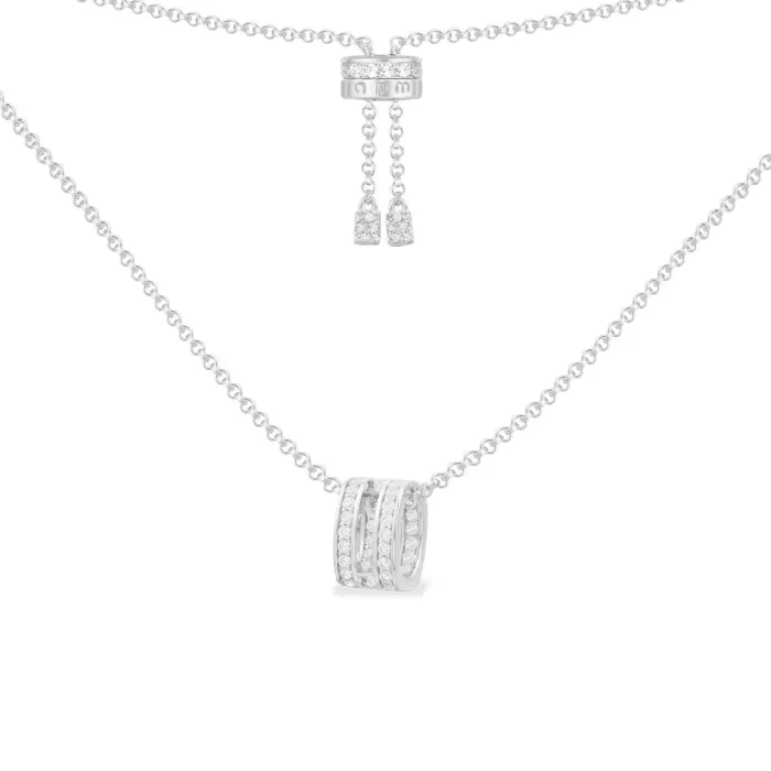 APM Monaco Collier réglable avec pendentif anneau double ligne Argent Sterling