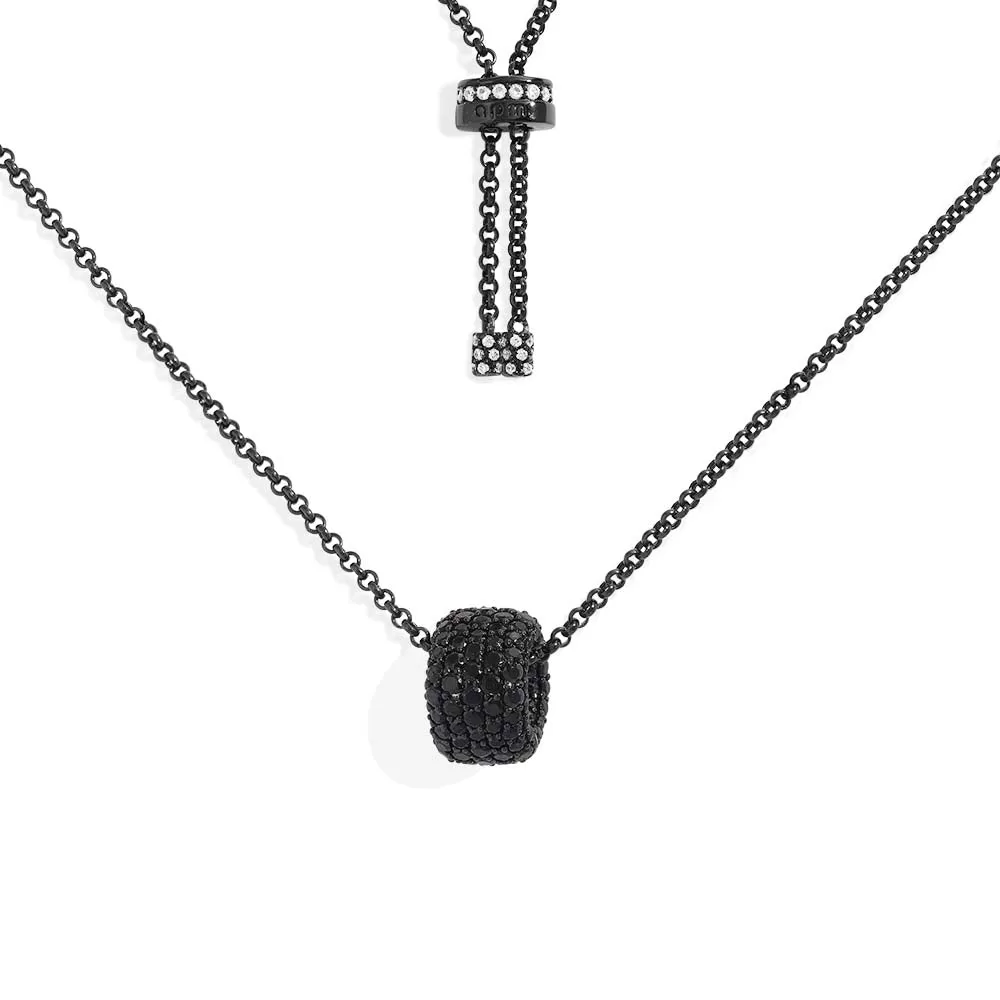 APM Monaco Collier reglable noir avec anneau pave AC6981BZT - APM Monaco Collier réglable noir avec anneau pavé Argent Sterling