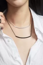 APM Monaco Collier réglable pavé noir Argent Sterling