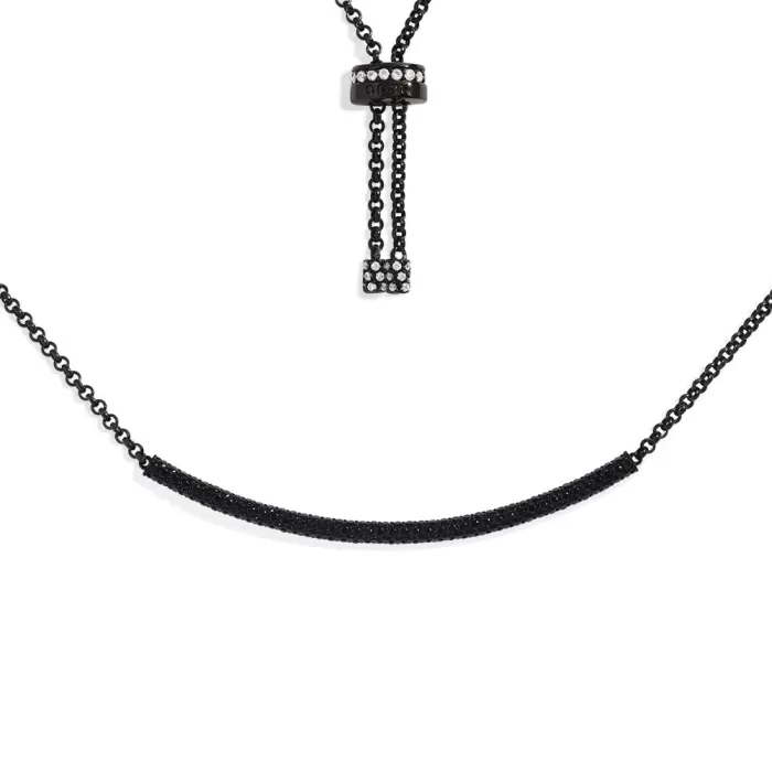 APM Monaco Collier réglable pavé noir Argent Sterling